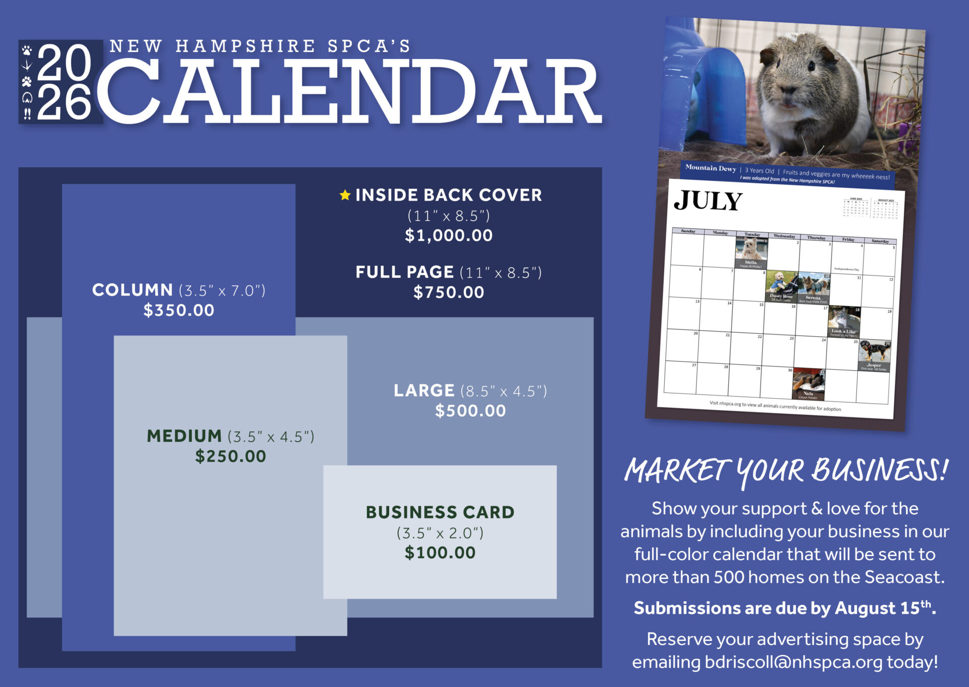 NHSPCA Calendar Advertising